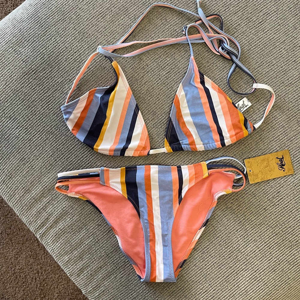 Heat Striped Swim Bikini High leg Size L/XL